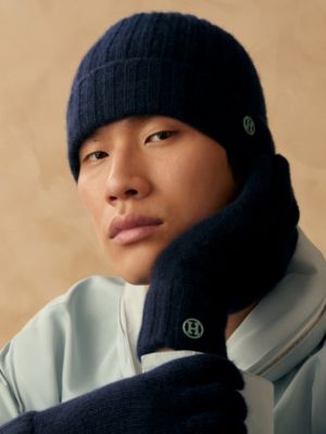 手袋 - メンズ カシミヤニットキャップ＆レザーグローブ | Hermès
